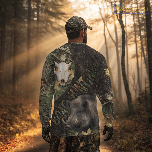 Best Wild Boar Hunting Forest Camouflage Custom Name Shirts for Hunter, Hunting Gifts NHT105