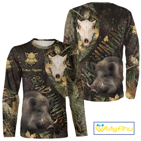 Best Wild Boar Hunting Forest Camouflage Custom Name Shirts for Hunter, Hunting Gifts NHT105