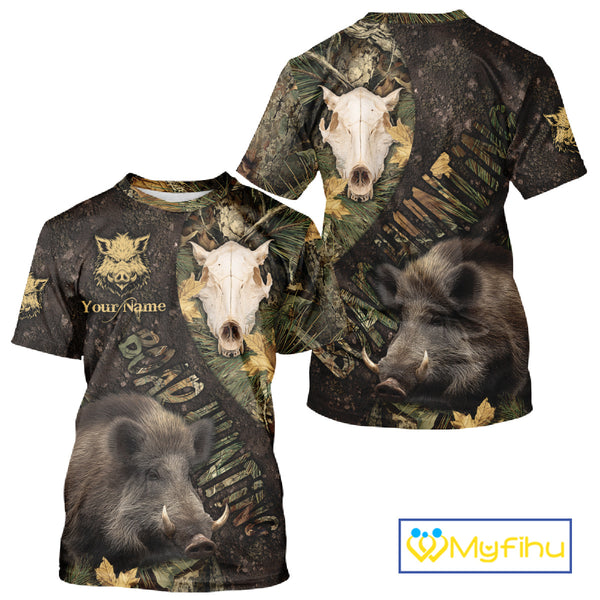 Best Wild Boar Hunting Forest Camouflage Custom Name Shirts for Hunter, Hunting Gifts NHT105