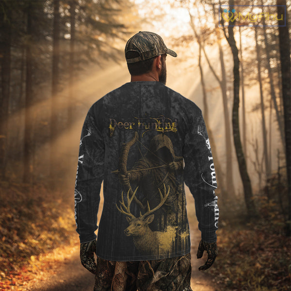 Best Deer Hunting Shirt Black Camo Grim Reaper Custom Name Best Gift Ideas For Hunter NHT20