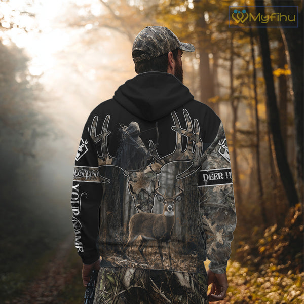 Best Season Whitetail Deer Hunting Shirt Custom Name Black Camo Forest Gift For Hunters NHT54
