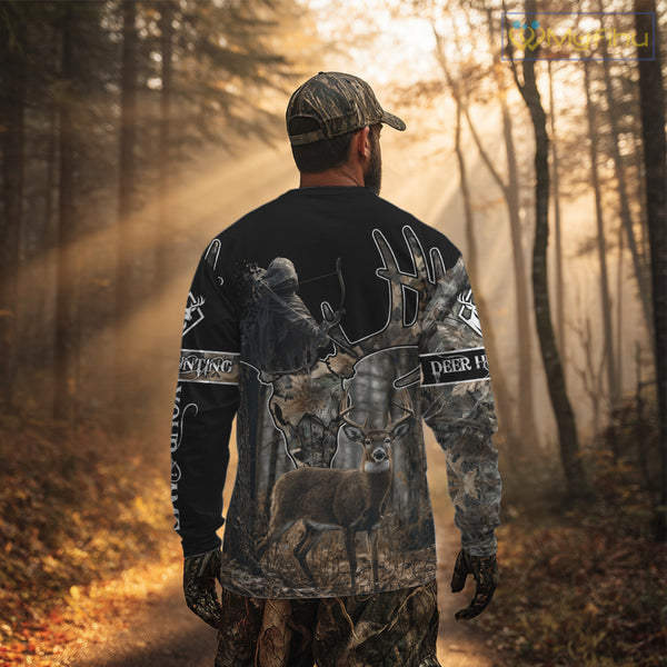 Best Season Whitetail Deer Hunting Shirt Custom Name Black Camo Forest Gift For Hunters NHT54