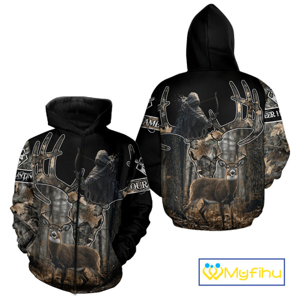 Best Season Whitetail Deer Hunting Shirt Custom Name Black Camo Forest Gift For Hunters NHT54