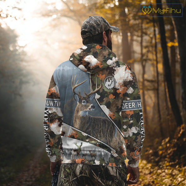 Best Custom Name Hunting Deer 3D Shirt With All Over Whitetail Deer Print And Camouflage NHT70