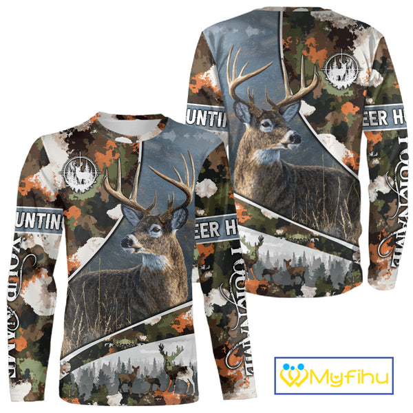 Best Custom Name Hunting Deer 3D Shirt With All Over Whitetail Deer Print And Camouflage NHT70