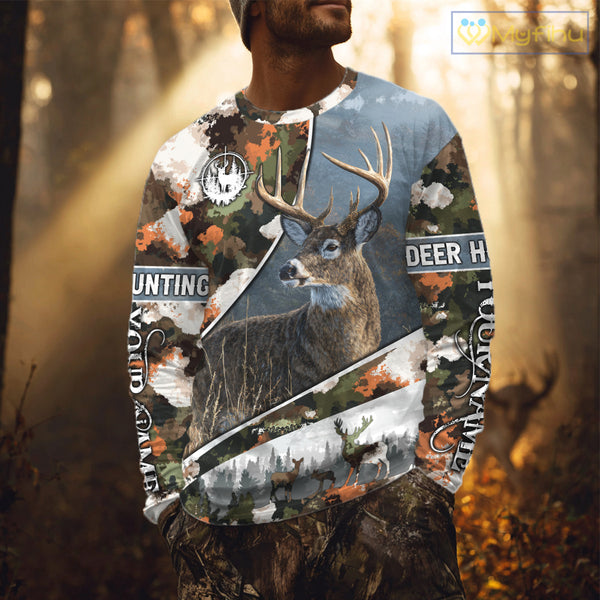 Best Custom Name Hunting Deer 3D Shirt With All Over Whitetail Deer Print And Camouflage NHT70
