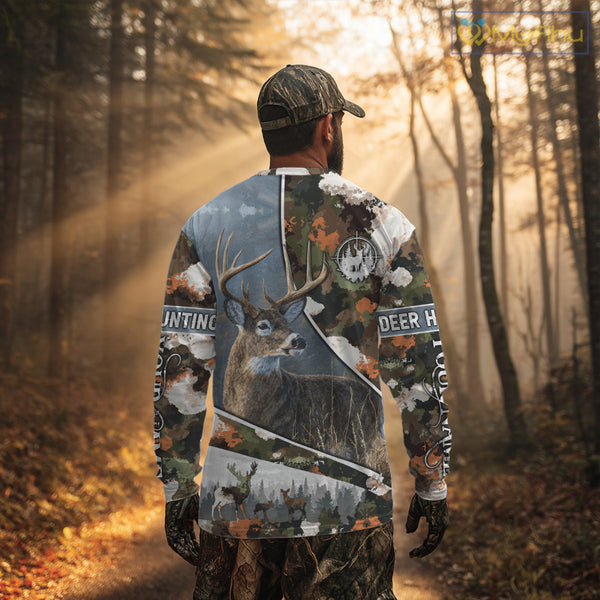 Best Custom Name Hunting Deer 3D Shirt With All Over Whitetail Deer Print And Camouflage NHT70