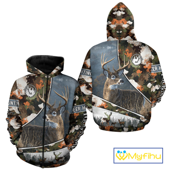 Best Custom Name Hunting Deer 3D Shirt With All Over Whitetail Deer Print And Camouflage NHT70