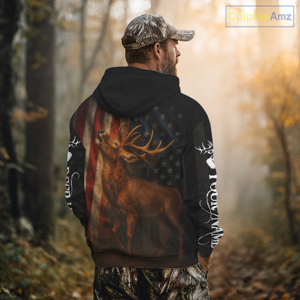 Best Season Deer Hunting Shirt Black with US Flag 3D Custom Name Clothes For Hunters NHT92