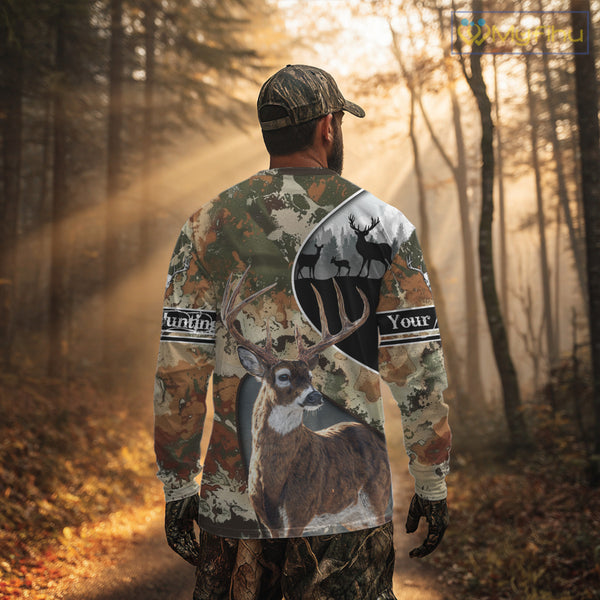 Whitetail Deer Hunting Shirt With Camouflage, Deer Hunter Custom Name, Hunting Gift  NHT97