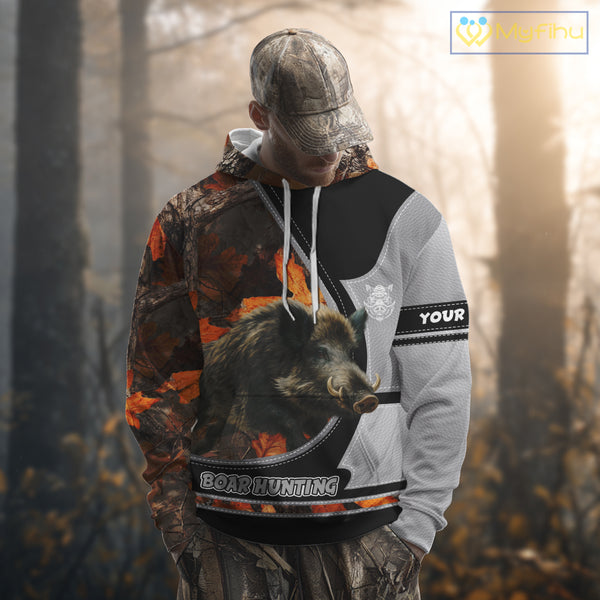 Wild Boar Hunting Gray Black Orange Camo 3D All Over Printed Shirts Custom Name Hunting Gift NHT104
