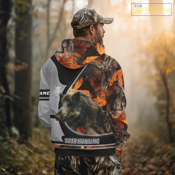 Wild Boar Hunting Gray Black Orange Camo 3D All Over Printed Shirts Custom Name Hunting Gift NHT104