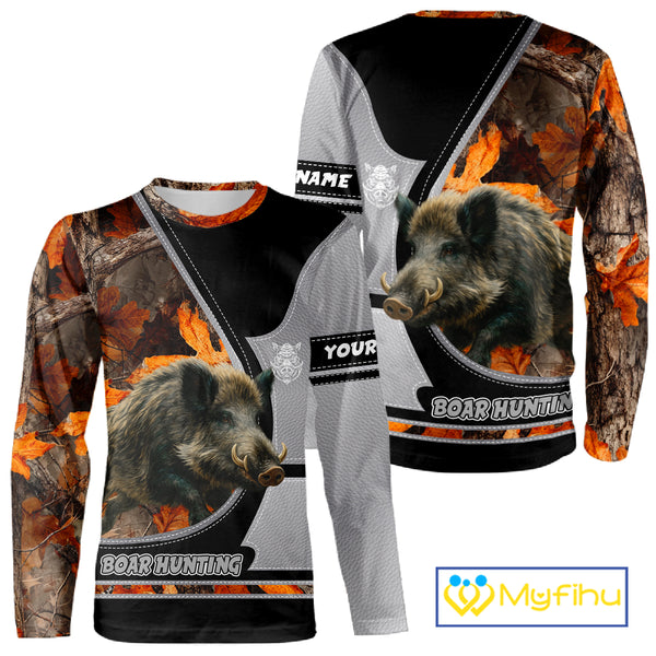 Wild Boar Hunting Gray Black Orange Camo 3D All Over Printed Shirts Custom Name Hunting Gift NHT104