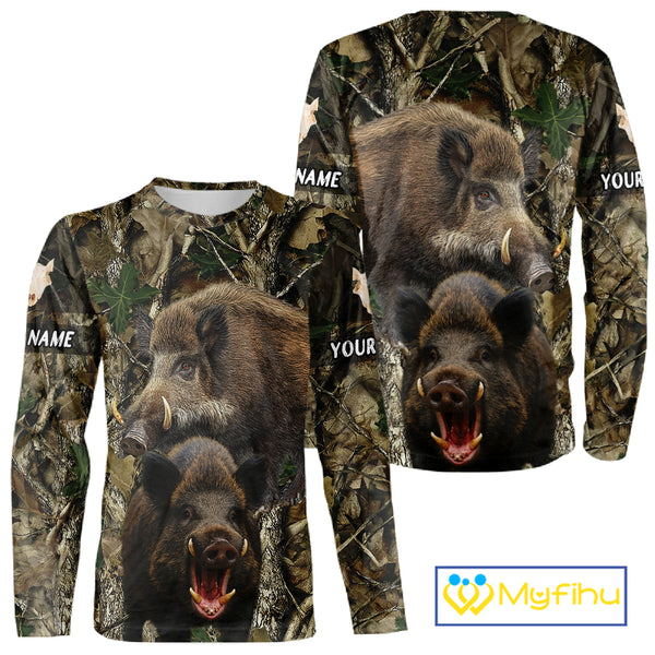 Camouflage Hunting Animals Wild Boar 3D All Over Printed Shirt – Custom Name & Hunting Gift NHT108