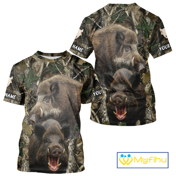 Camouflage Hunting Animals Wild Boar 3D All Over Printed Shirt – Custom Name & Hunting Gift NHT108
