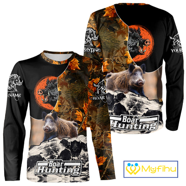 Camo Forest Hunting Animals Wild Boar 3D All Over Printed Shirt Custom Name & Hunting Gift NHT109