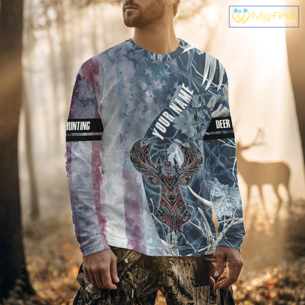 Best Deer Hunting Shirt with US Flag Deer Camo for Hunters, Perfect Hunter Gifts NHT22