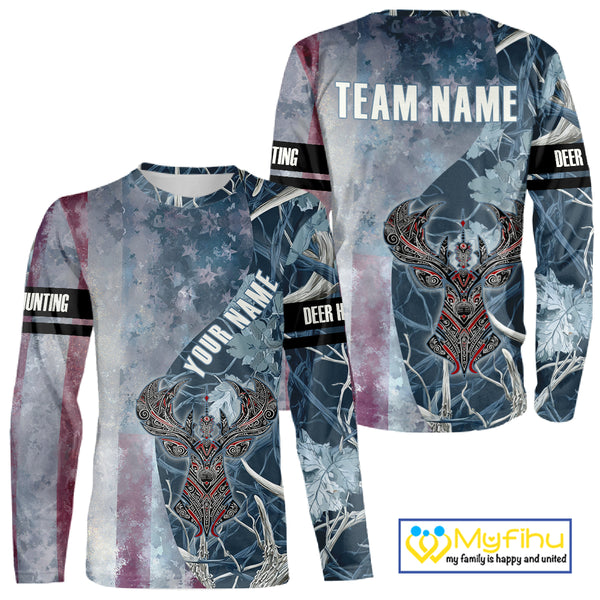 Best Deer Hunting Shirt with US Flag Deer Camo for Hunters, Perfect Hunter Gifts NHT22