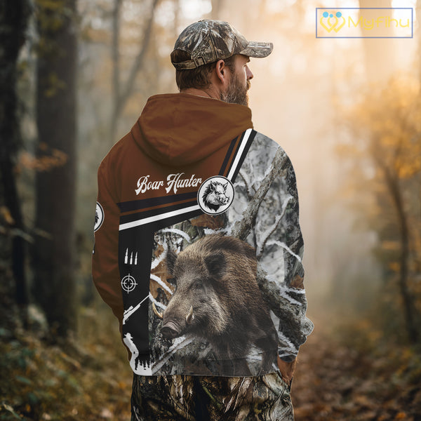 Boar Hunting Brown Camo Snow Winter 3D Shirt For Hunting Season Hunting Clothes For Hunters NHT120