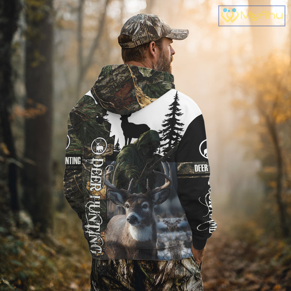 Deer Hunting 3D Shirt All-Over Print with Deer Buck, Grim Reaper Camouflage For Deer Hunters NHT24