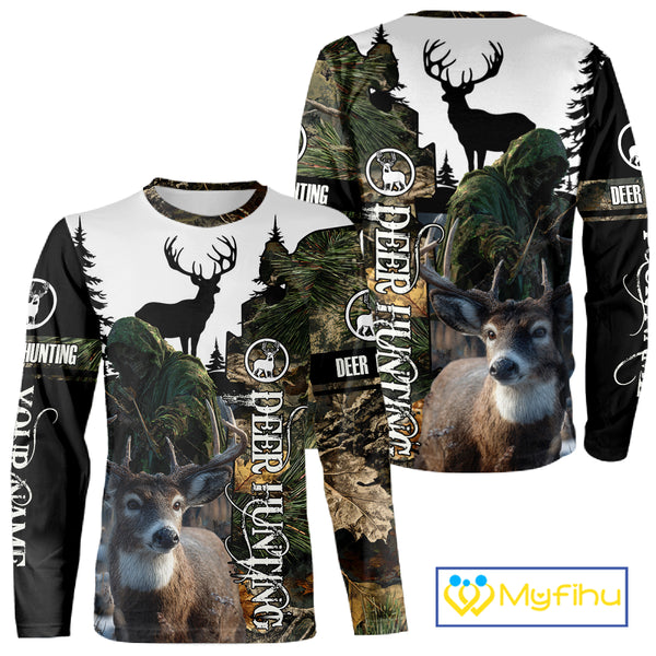 Deer Hunting 3D Shirt All-Over Print with Deer Buck, Grim Reaper Camouflage For Deer Hunters NHT24