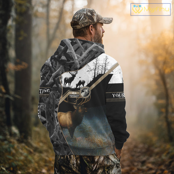 Custom 3D Elk Hunting Shirt With Black Camo Pattern And Full All-Over Elk Print For Hunters  NHT78
