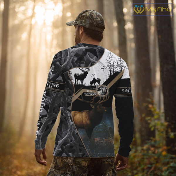Custom 3D Elk Hunting Shirt With Black Camo Pattern And Full All-Over Elk Print For Hunters  NHT78
