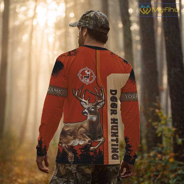 Custom Orange Whitetail Deer Hunting 3D Shirt With Name Print For Hunters, Hunting Gift NHT69