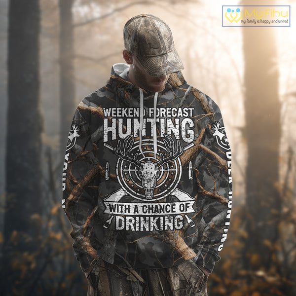 Deer Hunting Grey Camo 3D Shirts with Antler Skull Graphic, Funny Hunting Outfit for Hunters NBT71