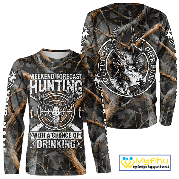 Deer Hunting Grey Camo 3D Shirts with Antler Skull Graphic, Funny Hunting Outfit for Hunters NBT71