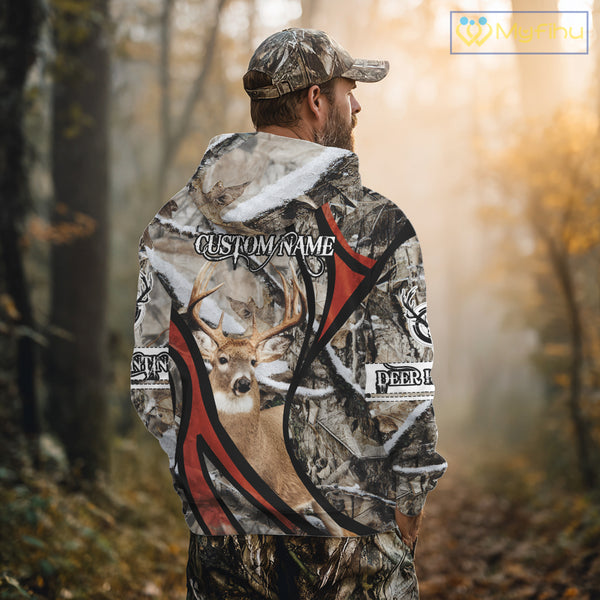 Whitetail Deer Hunting Shirt Custom Name Snow Camo, Season Deer Hunting Clothes For Men NHT80