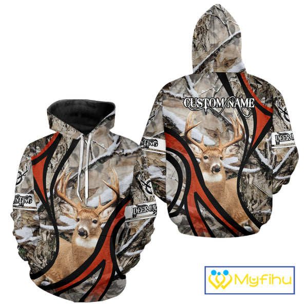 Whitetail Deer Hunting Shirt Custom Name Snow Camo, Season Deer Hunting Clothes For Men NHT80