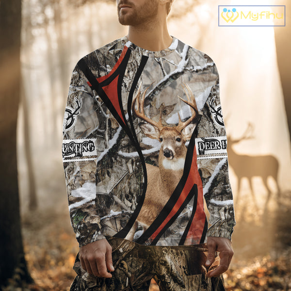 Whitetail Deer Hunting Shirt Custom Name Snow Camo, Season Deer Hunting Clothes For Men NHT80