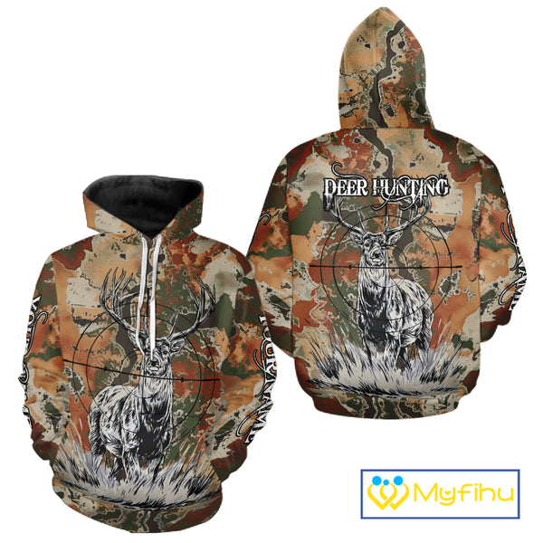 Season Deer Hunting Shirt Brown Green Camo 3D Custom Name Clothes For Hunters NHT91