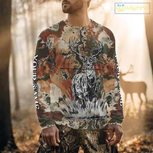 Season Deer Hunting Shirt Brown Green Camo 3D Custom Name Clothes For Hunters NHT91