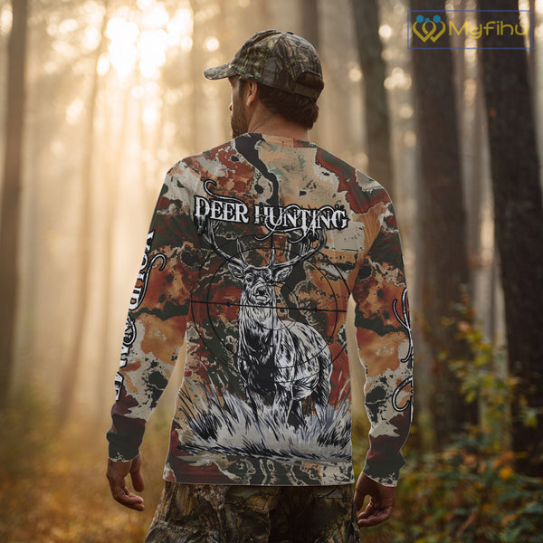 Season Deer Hunting Shirt Brown Green Camo 3D Custom Name Clothes For Hunters NHT91
