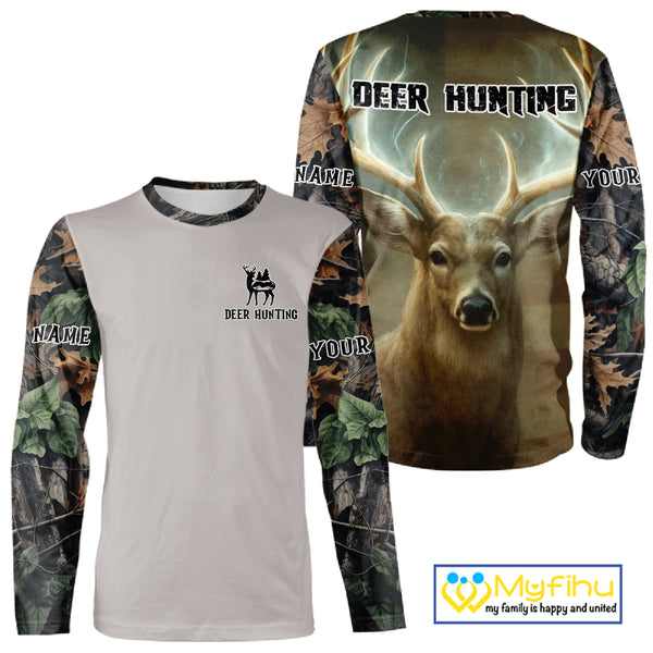 Deer Hunting American Flag Camo Hoodie, Long Sleeve Shirt – Buck Head Graphic NHT01