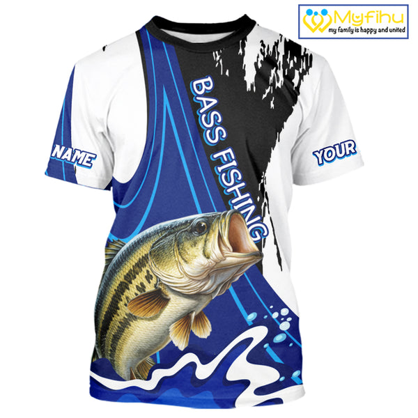 Bass Fishing Jersey Personalized Name Fishing T-Shirts, Angler Tournament Fishing Apparel NHT867