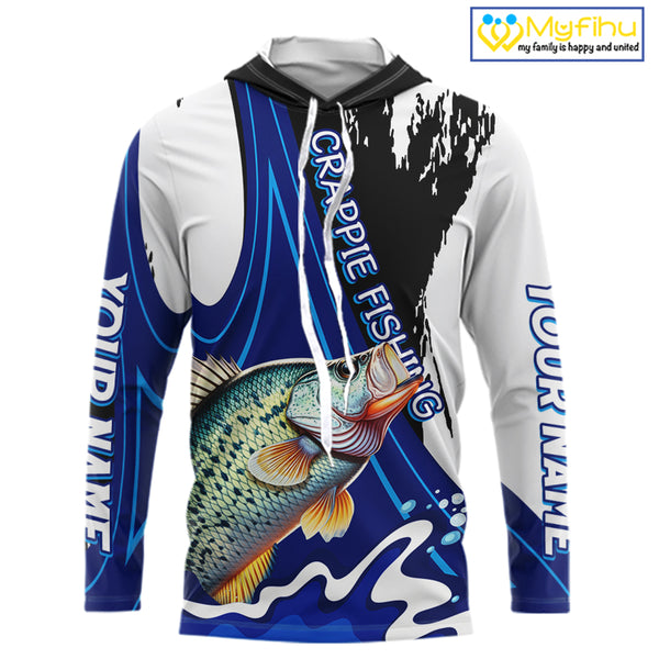 Crappie Fishing Jersey Personalized Name Hooded Fishing Shirt, Angler Tournament Fishing Apparel NHT868