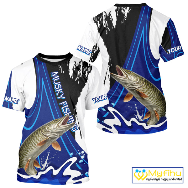 Musky Fishing Jersey Personalized Name Fishing T-Shirts, Angler Tournament Fishing Apparel NHT870