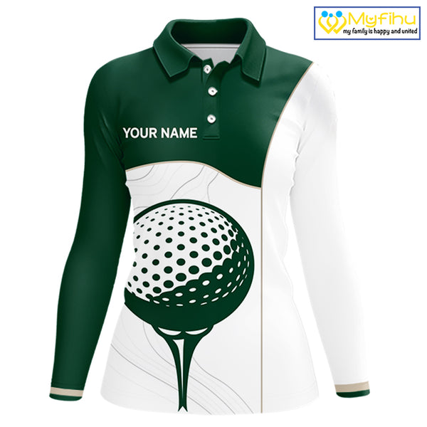 Green White Golf Ball Womens Golf Polo Shirts Custom Golf Clothing For Ladies NHT883
