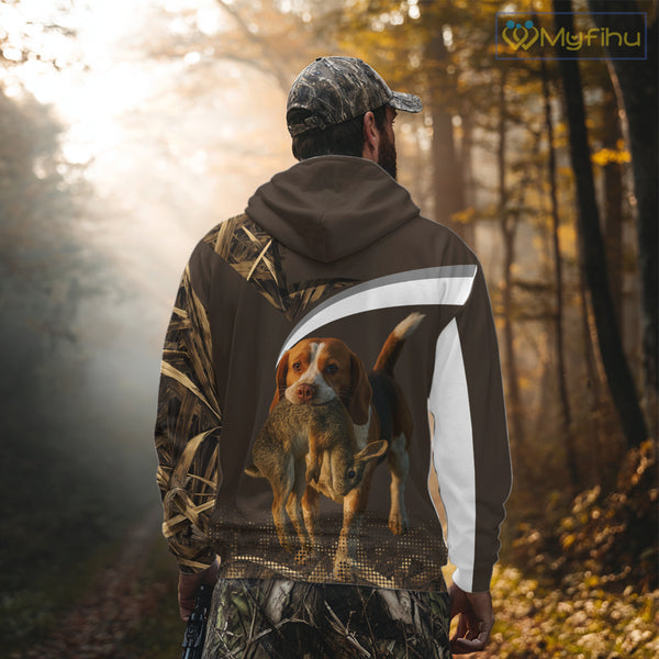 Brown Camo 3D Printed Beagle Dog Rabbit Hunting Shirt, Custom Name Hunting Gift NHT225
