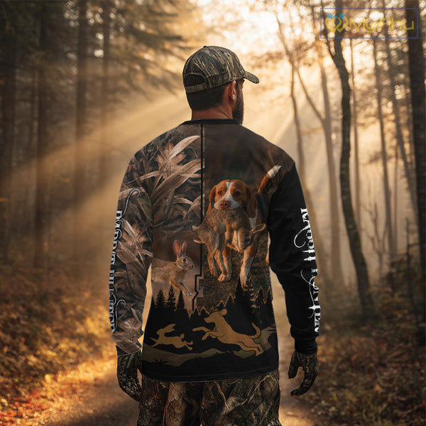 Best Brown Camo 3D Beagle Dog Rabbit Hunting Shirt, Custom Name Rabbit Hunter Clothing NHT231
