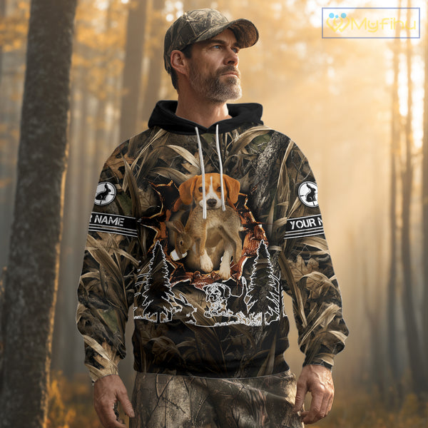 Custom Rabbit Hunting with Beagle Dog 3D Prints Camouflage Shirts, Rabbit Hunting Gifts NHT365
