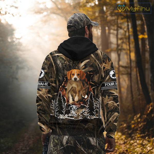 Custom Rabbit Hunting with Beagle Dog 3D Prints Camouflage Shirts, Rabbit Hunting Gifts NHT365