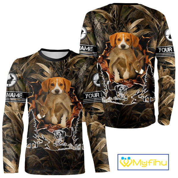 Custom Rabbit Hunting with Beagle Dog 3D Prints Camouflage Shirts, Rabbit Hunting Gifts NHT365