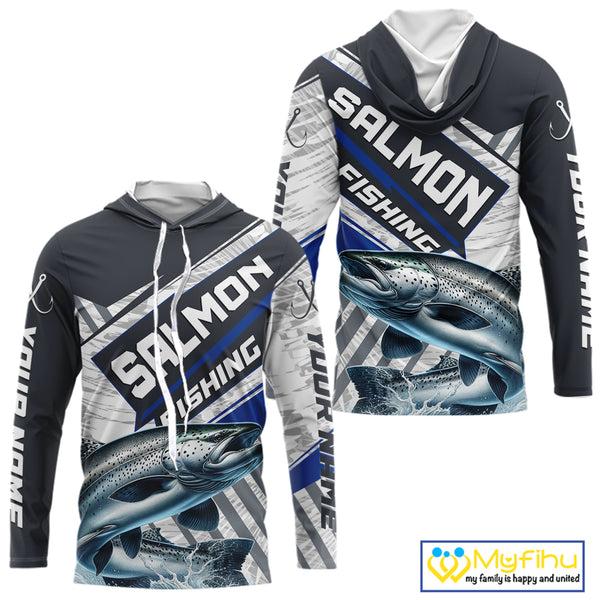 Personalized Chinook Salmon Fishing Jerseys For Fishing Team, Salmon Hooded Fishing Shirt Long Sleeve NHT921