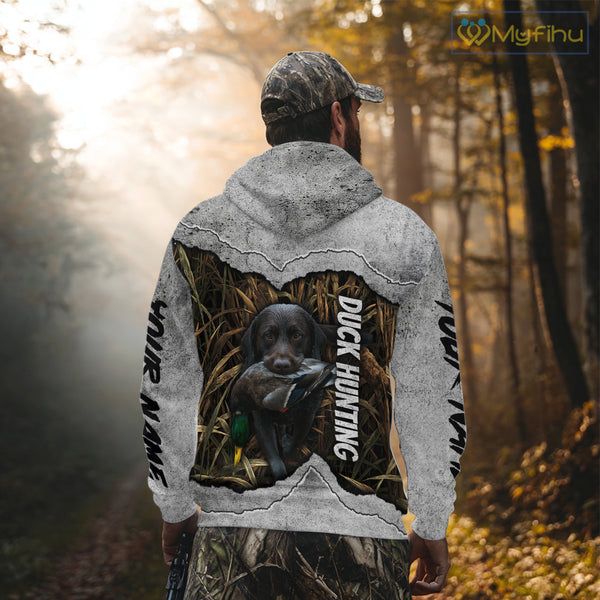 Waterfowl Duck Hunting Shirt – Gray Camo Personalized with Black Lab, Hunting Clothes NHT174
