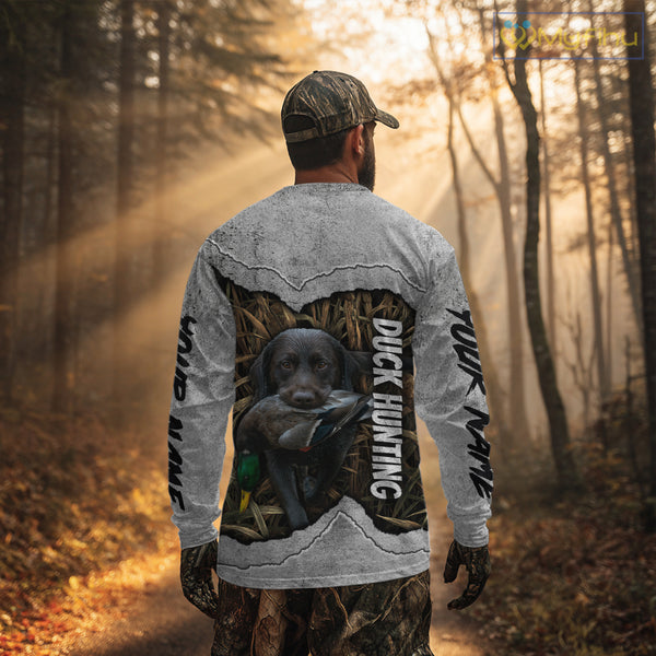 Waterfowl Duck Hunting Shirt – Gray Camo Personalized with Black Lab, Hunting Clothes NHT174