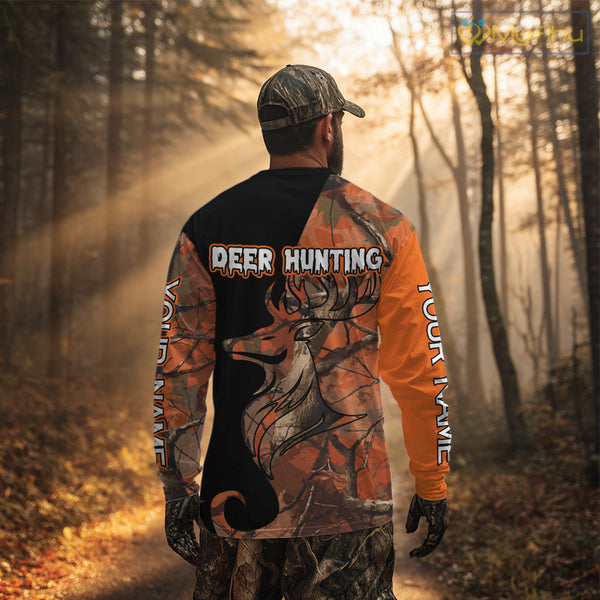 Deer Hunting Big Game Black Camo Orange Custom Name 3D All Over Print Shirts, Hunting Gift NHT267
